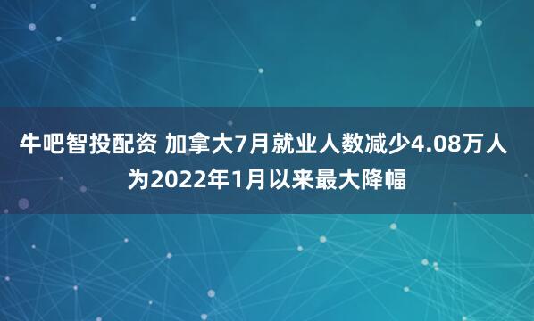 牛吧智投配资 加拿大7月就业人数减少4.08万人 为2022年1月以来最大降幅